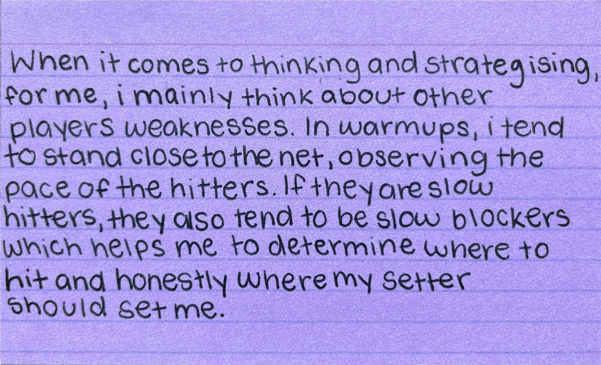 Handwritten card titled 'How I think on the court'