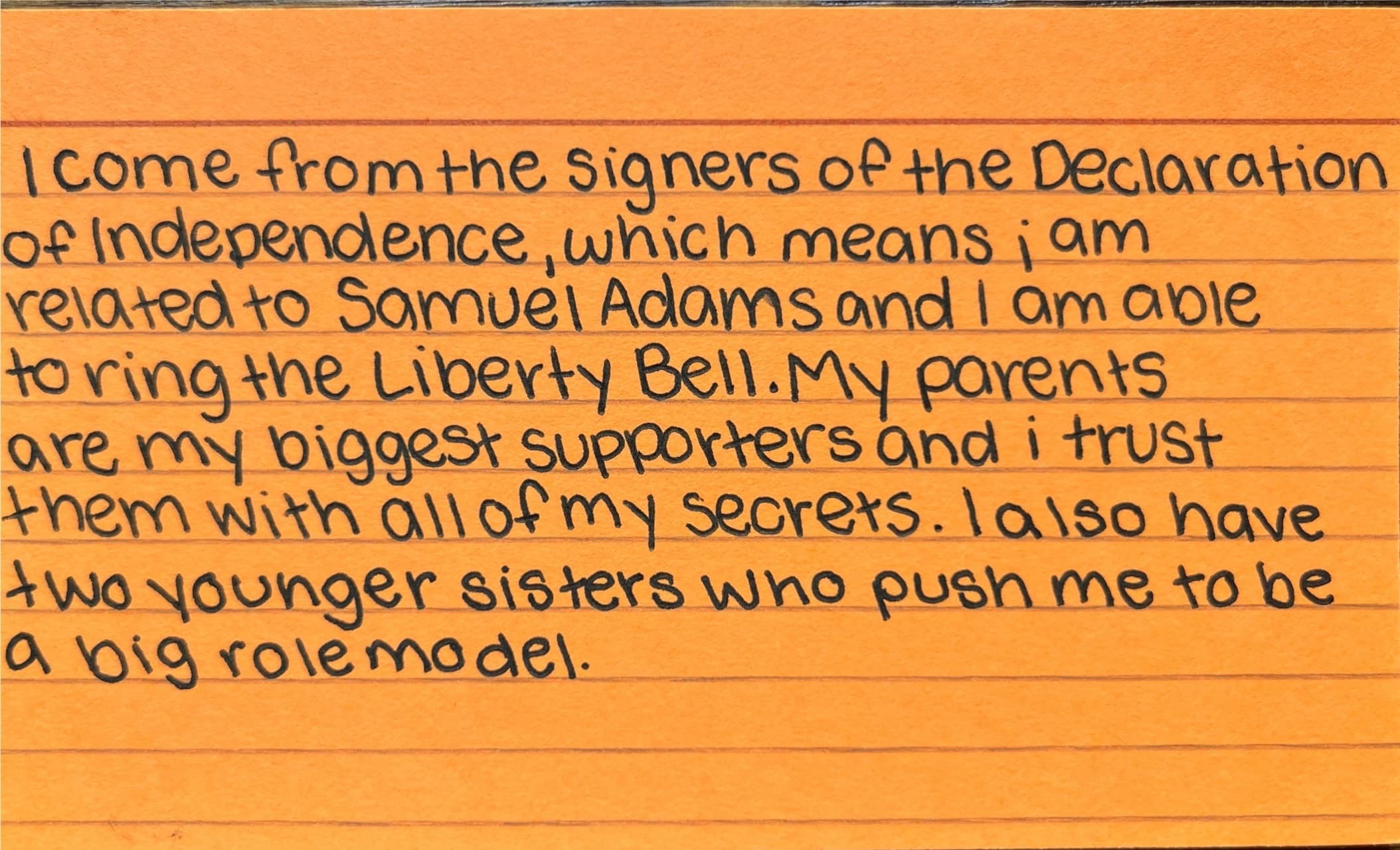 Handwritten card titled 'Where I come from'