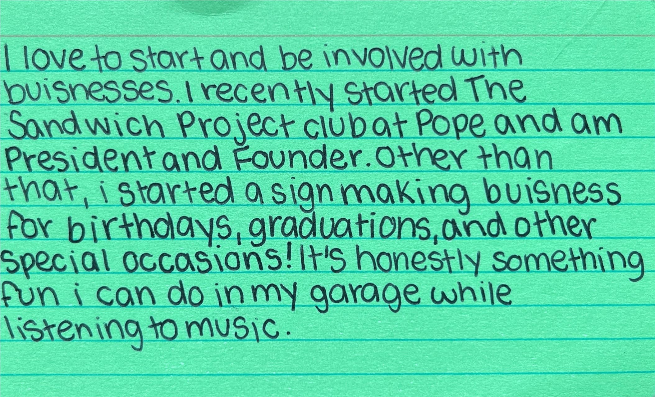 Handwritten card titled 'What I start'