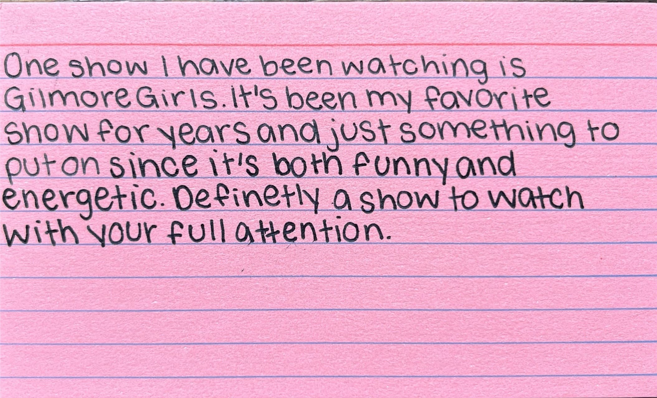 Handwritten card titled 'What I'm watching'