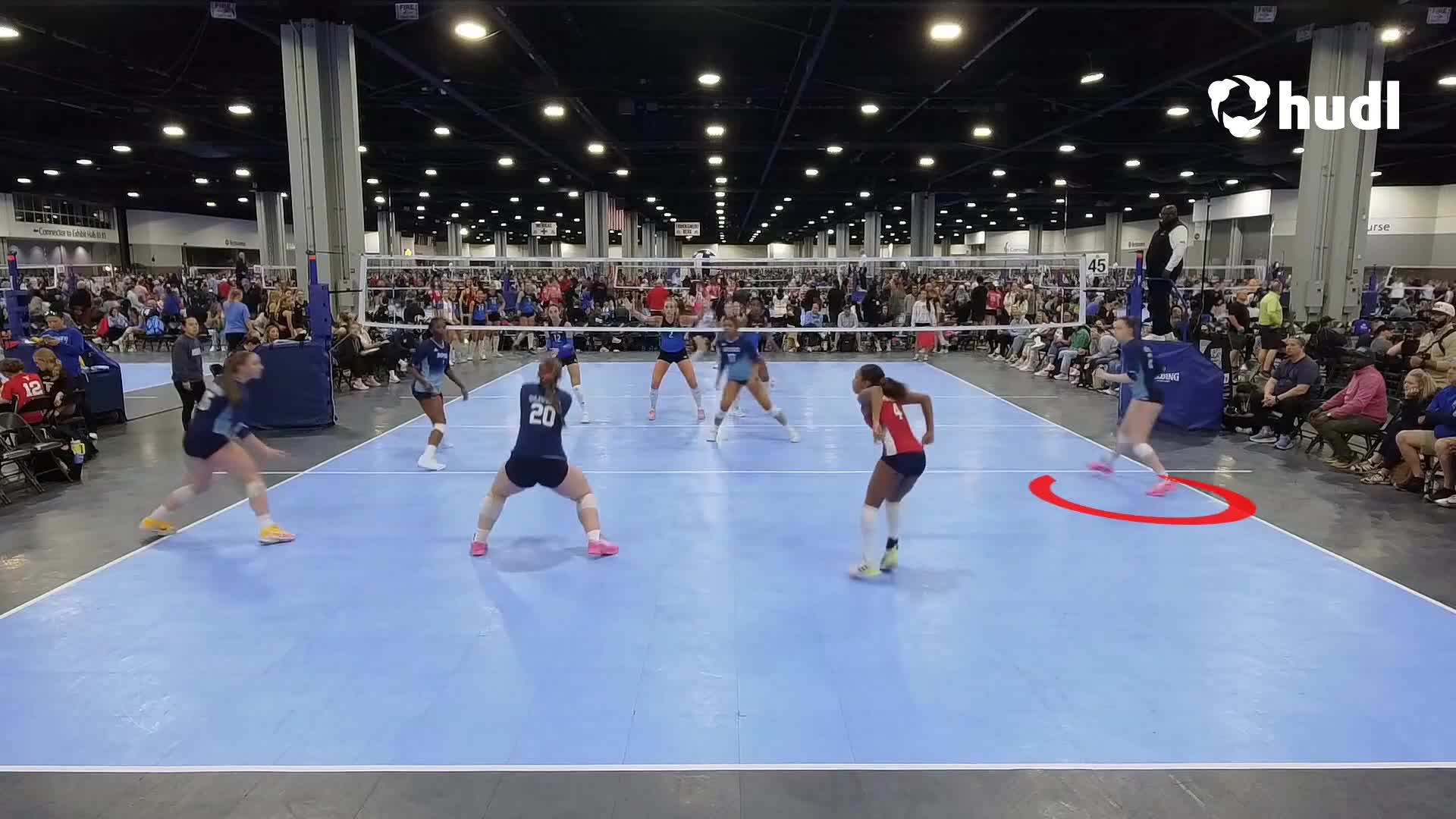Freeze frame from Lyla's volleyball highlight reel