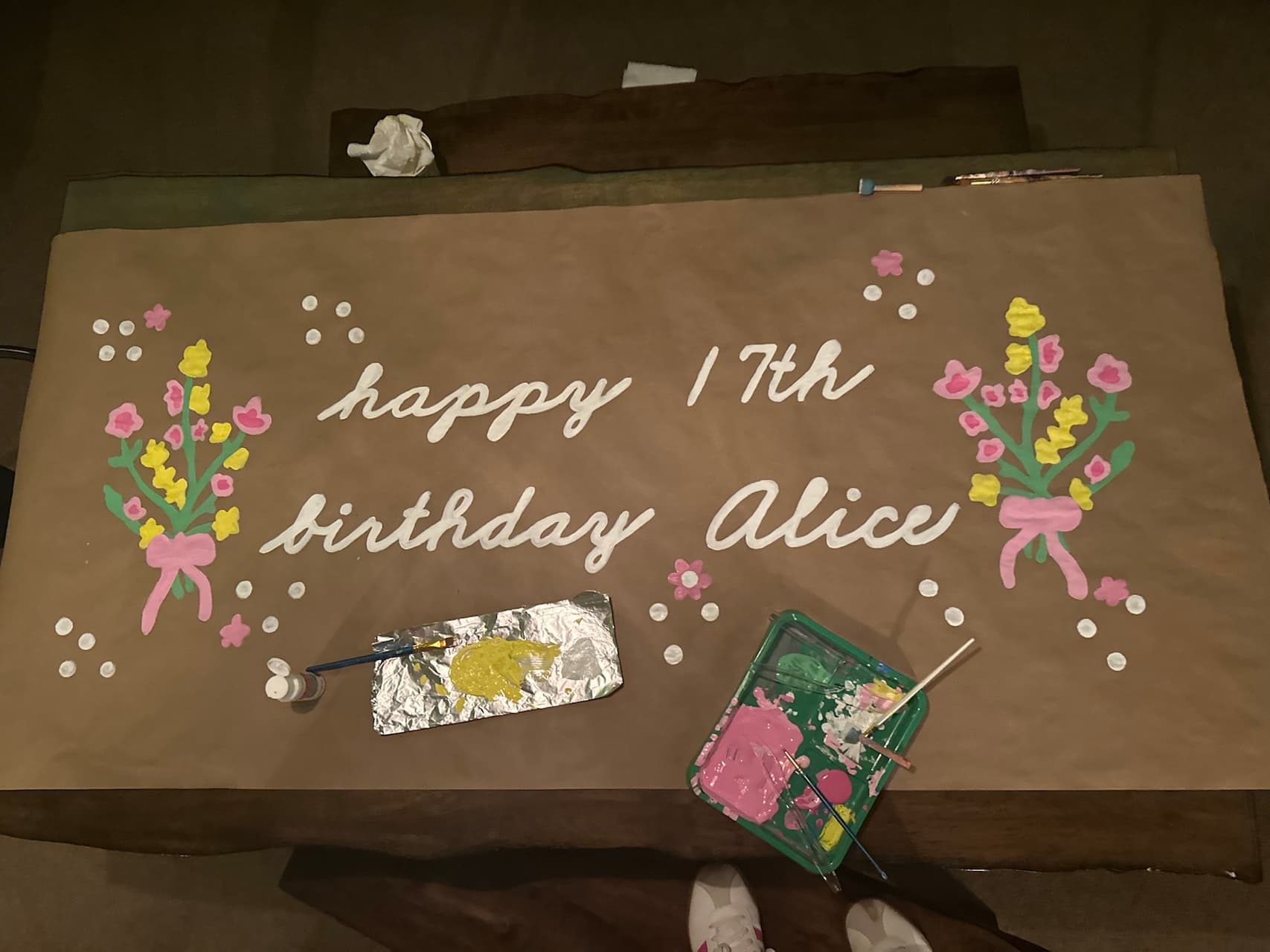 A hand-painted birthday banner Lyla made